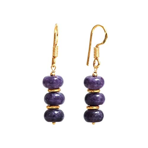 Image of Gempires Purple Amethyst Beads Gemstone Crystal Earrings February Birthstone Jewelry with Hypoallergenic Gold Plated Hooks Everyday Elegance