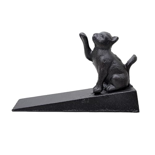 Image of Ciieeo Cast Iron Cat Door Stopper for 2 Inch Gap Anti-Slip Decorative Door Wedge with Safe Finger Protector Cute Animal Door Stop for Home and Office Use 5.91In