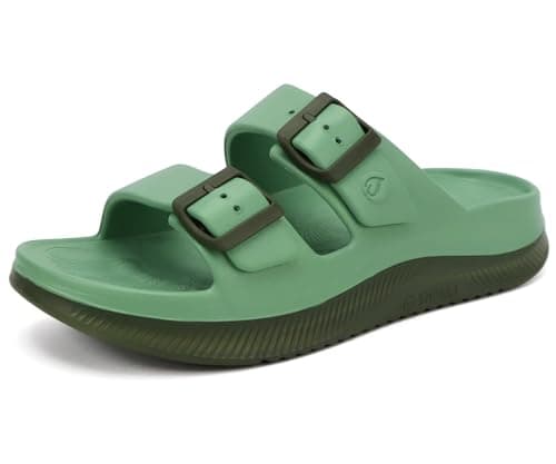 Image of ONCAI Womens Recovery Sandals 2026 with Arch Support Plantar Fasciitis Orthotic Adjustable Buckle Open Toe Thick Cushion Outdoor Sport Slides Athletic Comfort Rubber Soles Light/Dark Green Size UK 6