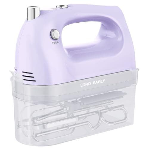 Image of Lord Eagle Hand Mixer Electric Whisk, 400W Power Handheld Mixer for Baking Cake Egg Cream Food Beater, Turbo Boost/Self-Control Speed + 5 Speed + Eject Button + 5 Accessories, Purple