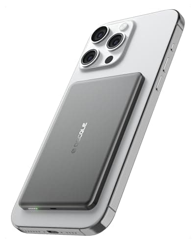 Image of decqle “Air” Power Bank for MagSafe 5000mAh, Ultra Slim Magnetic Wireless Portable Battery Charger Case with USB-C Cable, Compatible with iPhone 17/16/15/14/13/12 Series Only (Grey) UK
