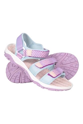 Image of Mountain Warehouse Reef 3 Strap Kids Sandals - Neoprene Lined Boy & Girls Beach Shoes, Durable Sandals, Hook & Loop, Quick Dry Footwear - Spring Summer Walking Purple Junior Shoe Size 2