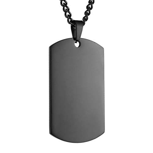 Image of HZMAN Mens High Polishing Stainless Steel Dog Tag Pendant Necklace 22+2 Inch Link Chain (Black)