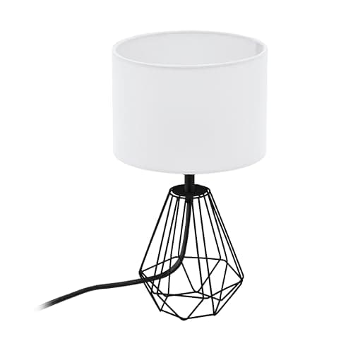 Image of Eglo Carlton 2 Vintage Table Light, Bedside lamp Made of Steel and Fabric, Black and White, E14 Socket, incl. Switch