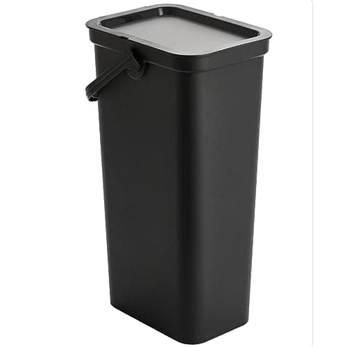 Image of KetoPlastics Moda Recycling Bin with Handle 40L Plastic Slim Kitchen Bin with Lift Top Lid & Locking Handle for Storage Recycled Rubbish Organiser Container Dustbin - Black