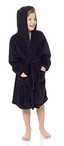 Image of Strong Souls Boys Dressing Gown Soft Fleece Hooded Robe Kids Bathrobe for Teenagers Housecoat Loungewear Navy 13 Years