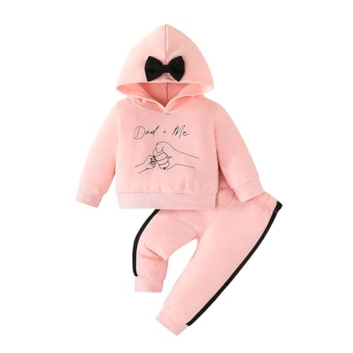 Image of Eqenkely Baby Girl Clothes Outfit Sets Letter Print Long Sleeve Sweatshirt Hooded + Pants 2 pcs Tracksuit for Toddler 6 Months-3 Years B:Pink 9-12 Months