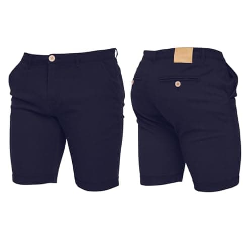 Image of Crosshatch Mens Stretch Slim Fit Chino Shorts with Pockets for Summer, Holiday, Golf by Jeanbase Navy 32