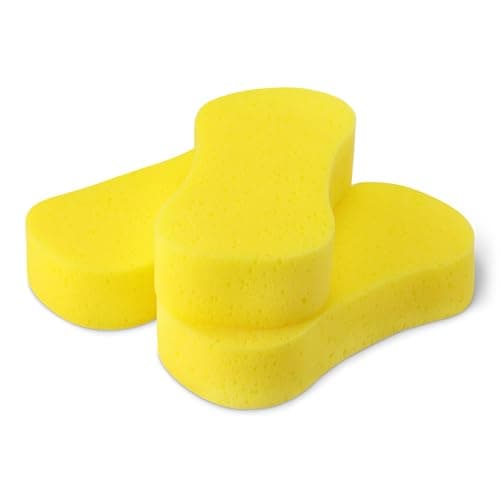 Image of Amazon Basics Jumbo Sponges for Car Cleaning, Washing and Windows, Yellow, Pack of 3