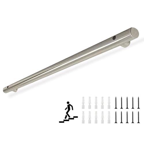 Image of GJZQDKX Stainless Steel Stair Handrail Bracket Kit 5ft (150cm) - Wall-Mount Banister Railing for Indoor/Outdoor Safety Non-Slip Grab Rail Support Durable Staircase Pipe System