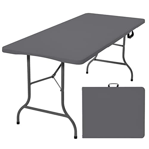 Image of Rainberg 6ft Heavy Duty Folding Table, Tabletop & Sturdy Metal Frame, Foldable Table with Handle, Waterproof, Portable, & Easy Assembly, Ideal for Parties, BBQ, Camping, Beach, Indoor & Outdoor Use