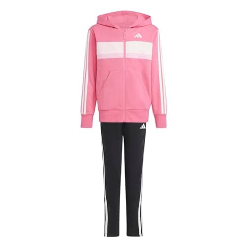 Image of adidas Unisex Kids SEASONAL ESSENTIALS TIBERIO 3 STRIPES FLEECE TRACKSUIT, pink fusion/white/clear pink, 13-14 Years