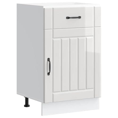 Image of vidaXL Kitchen Base Cabinet - Engineered Wood - High Gloss White - Modern Style - Ample Storage - Adjustable Feet - 50x46x81.5 cm