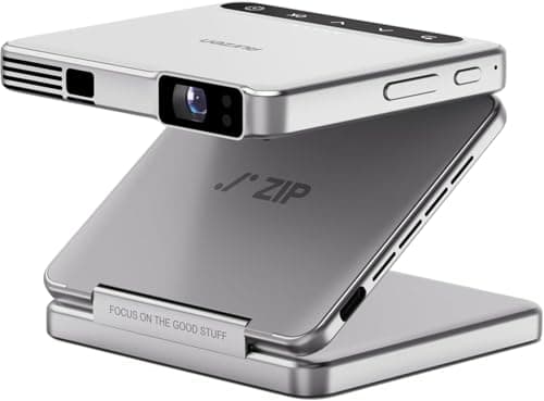 Image of Aurzen ZIP Tri-Fold Truly Portable DLP Projector, Pocket Size, Zero-Lag Focus, One-Click Screen Mirroring, Full-Screen Mode, Type-C Fast Charging, 5,000mAh Battery, Indoor Outdoor Mini Projector,White