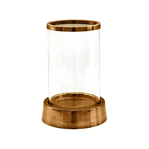 Image of Ivyline Hampton Hurricane Lantern in Antique Brass - Round Metal & Glass Decor - Hand Finished Festive Candle Holder - H40 x W24 cm