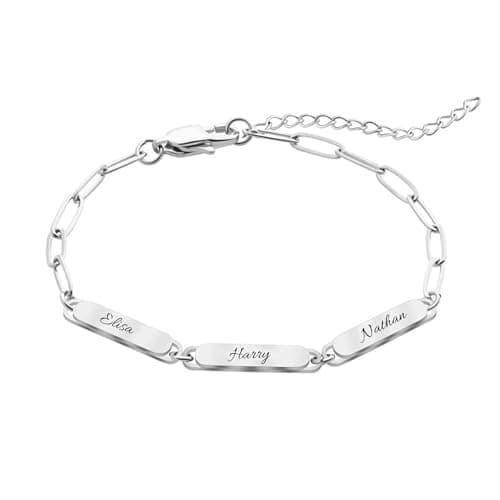 Image of Personalised Bracelet – Custom Engraved Triple Bar Pendant Style Bracelet, Anklet – Silver – Engrave Name, Initials, Date or Special Message, Birthday, Anniversary, Christmas, Mothers Day Gift for Her