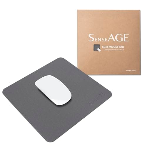 Image of SenseAGE Slim Mouse Mat for Home/Office, Portable Mouse Pad for Computer & Laptop, Fabric Style Vegan Leather, Non-Slip Base, Compatible with Laser and Optical Mouse, 22 x 22cm (Dark Grey (With Logo))