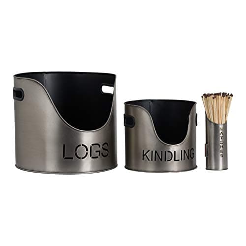 Image of Hill 1975 Log's & Kindling Buckets + Matchstick Holder In Aged Pewter