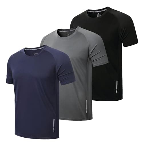 Image of ZENGVEE 3 Pack Gym Shirts Men Quick Dry Short Sleeve Sport T-Shirts Breathable Moisture Wicking Athletic Running Tops Mens Workout Tops(0426-Black Grey Navy-2XL)