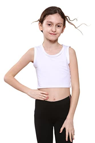 Image of Kids Girls Plain Vest Crop Tops T-Shirt Tee Top Dance Wear Gymnastic Fancy Dress White 7-8 Years