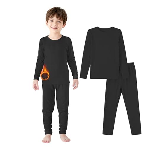 Image of Zando Kids Thermal Base Layer Set 2-6 Years, Black Long Sleeve Top Kids & Leggings, Toddler Thermals Boys Clothes 4-5 Years, Lightweight Sports Skins Underwear & Sleepwear Pajamas