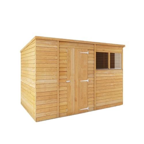 Image of WALTONS | 10ft x 6ft Overlap Shed | Pent Roof | Windows | 8mm Overlapping Cladding | Single Door | Wooden Garden Outdoor Storage | 10x6 | 10 Year Anti Rot Guarantee