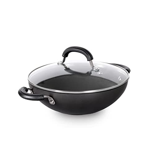 Image of Circulon Origins Kadhai Kadhai 26 cm Black Hard Anodised Aluminium with Lid and Phenolic Handles Stay Cool 2.5 mm Thick Suitable for Induction and Gas