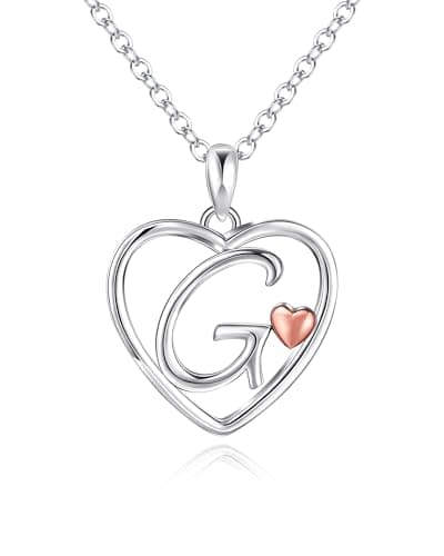Image of Mesovor Initial Heart Necklaces for Women, Sterling Silver Necklace with Rose Gold Heart | Personalized Jewelry Gifts for Mother Wife Daughter Sister (Letter-G)