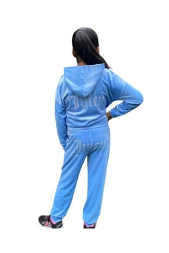 Image of J5fashion Kids Velour Cuffed Leg Tracksuit with Studded Print, Zipped Jacket and Leggings (UK, Age, 9 Years, 10 Years, Regular, Sky Blue)