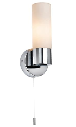 Image of Pure Modern Chrome Plated and Frosted Glass E14 LED Compatible Bathroom Wall Light with Pull Cord IP44 Rated
