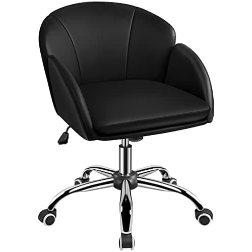 Image of Yaheetech Faux Leather Desk Chair Cute Makeup Vanity Chair Modern Swivel Rolling Computer Armchair for Home Office, Bedroom, Study Room Black