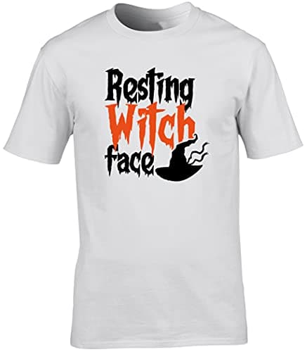 Image of Hippowarehouse Resting Witch face Halloween Hat Unisex Short Sleeve t-Shirt (Specific Size Guide in Description) White