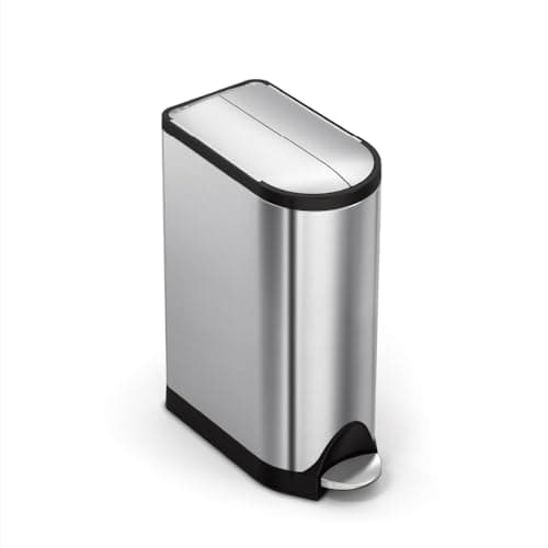 Image of simplehuman CW2058 18L Slim Butterfly Kitchen Pedal Bin, Strong Steel Pedal, Silent Soft Close Lid, Non-Skid Base, Fingerprint-Proof, Inner Bucket, Brushed Stainless Steel