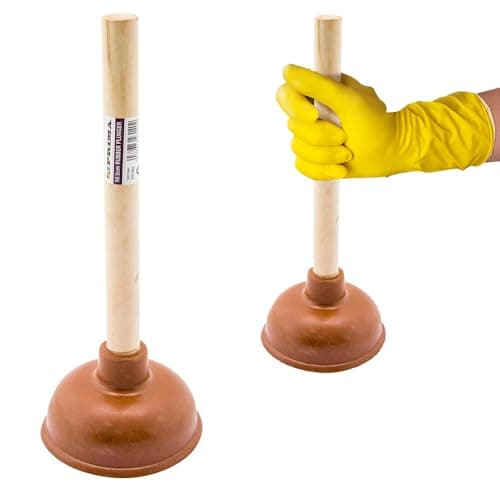 Image of Bathroom Rubber Sink Drain Toilet Plunger - Wooden Handle, Unblocker | Heavy Duty Toilet Cleaner, Hand Tool | Strong Quality, Compact and Durable | Bathroom