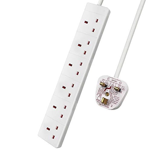 Image of ExtraStar 6 Way Extension Lead, 13A Fused UK Plug Extension Socket, 5M Extension Cable Power Strip - White