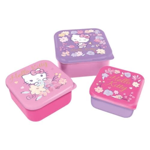 Image of My sweety pop Hello Kitty Snack Box Set of 3 - Stackable Lunch Box 11.5 cm - Kids - Nursery, Kindergarten, School, Holiday - Pink