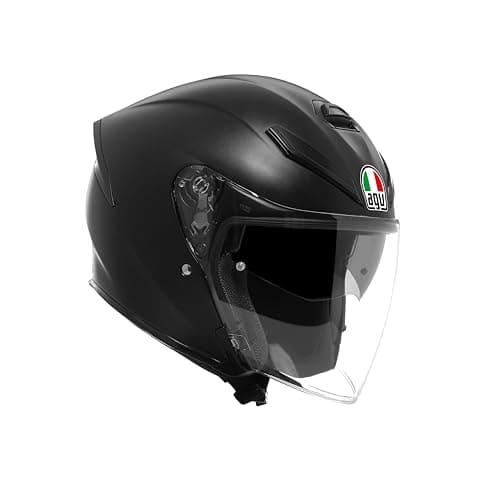 Image of AGV - K5 JET EVO E2206, Jet Unisex Motorbike Helmet, Carbon and Glass Fibre Open Face Motorcycle Helmet, with Scratch Resistant and Anti-UV Visor, Matt Black, L