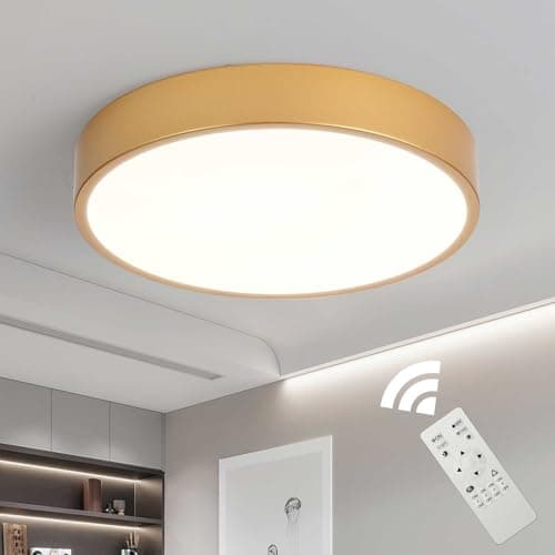 Image of Schindora Gold LED Ceiling Lights, Ø40cm Metal 30W Dimmable Flush Mount Round LED Ceiling Light for Bedroom, Office, Kitchen, Living