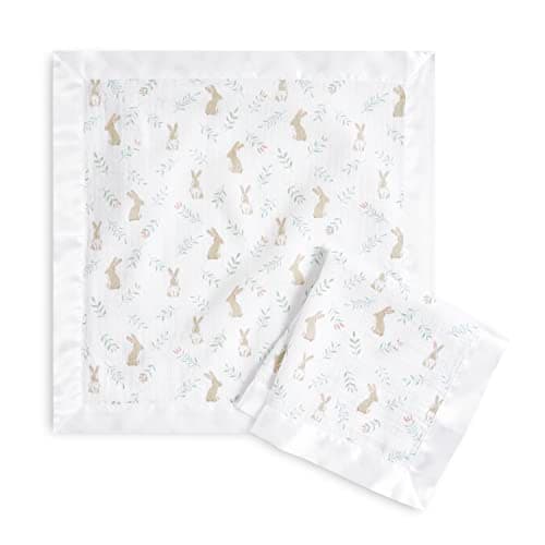 Image of aden + anais Essentials Issie Security Blankets, Super Soft 100% Cotton Muslin, 2 Pack, Blushing Bunnies