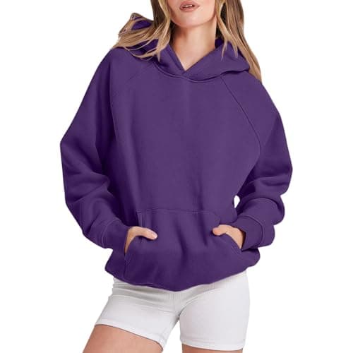 Image of Generisch Women's Basic Fleece Letter Loose Hoodie Sweatshirt Long Sleeve Pocket Drop Shoulder Pullover Top Hoodie Customisable, purple, M