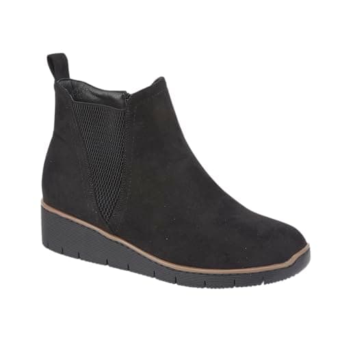 Image of Jo & Joe Ladies Croc Patent Chelsea Wedge Ankle Boot With Side Gusset, Inside Zip For Ease Of Wear & Warm Fur Lining. Sizes 4-8 (Black MF 1, UK Footwear Size System, Adult, Women, Numeric, Medium, 5)