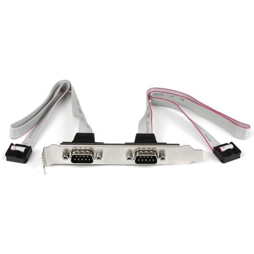 Image of StarTech.com 2 Port 16in DB9 Serial Port BRacket to 10 Pin Header - DB9 bRacket - DB9 Header - Serial Port bRacket (PLATE9M2P16), Gray
