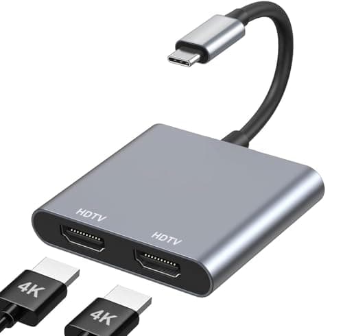 Image of USB C to Dual HDMI Adapter, HDMI Splitter for Dual Monitors 4K@60Hz, USB C to HDMI Splitter Extended Display, USB Type C to Dual Monitors Adapter for MacBook Pro/Air, iPad, Surface, Dell, Chromebook