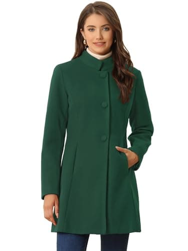 Image of Allegra K Women's Winter Overcoat Mid-Long Stand Collar Single Breasted Coat Outerwear Deep Green XS