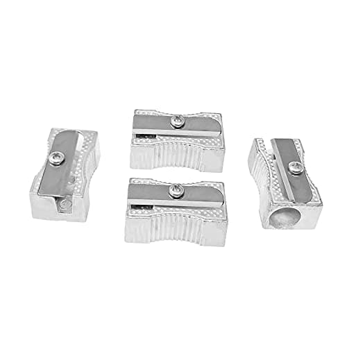 Image of Pack of 4 Pencil Sharpeners Single Hole Aluminum Alloy Handheld Metal Pencil Sharpeners for Most Size Pencils Adult and Kids School Office Art