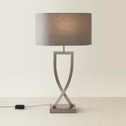 Image of ValueLights | Large Silver Chrome Table Lamp with a Grey Oval Lampshade | Table Lamps, Home Décor & Improvement Essential | Includes 4W LED Bulb [3000K Warm White]