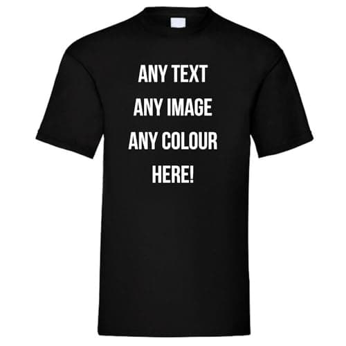 Image of Style It Up Personalised Adults Unisex Printed Cotton T-Shirt Mens Womens Any Text Any Photo (Black, 5XL)