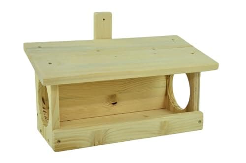 Image of Natural Wooden Bird Feeder House for Wild Garden Birds Large Mounted Feeding Station Box