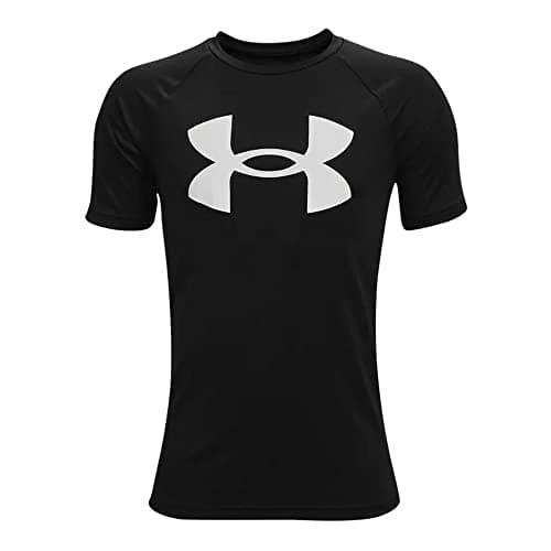 Image of Under Armour Boys Ua Tech Big Sports T Shirt With Logo, Super-Soft Sportswear, Black / White, YXS
