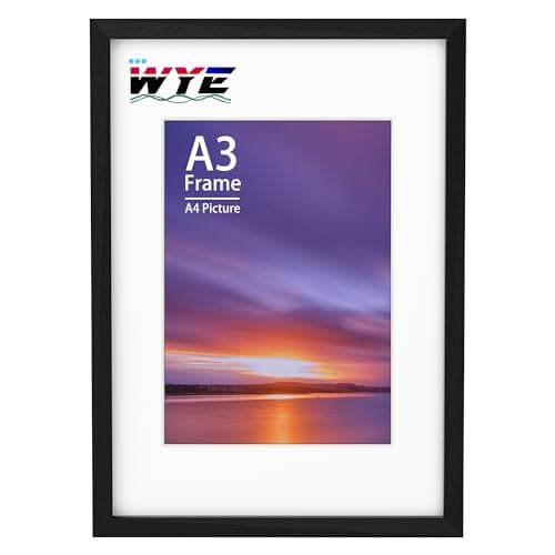 Image of A3 Frame Wooden Photo Frame Picture Frames 11.7x16.5 Inch (29.7x42 cm)with Plexiglass for Wall Mount, Acrylic (Non-Glass) A3 Black Poster Frame with Mount for A3/A4 Print Certificate